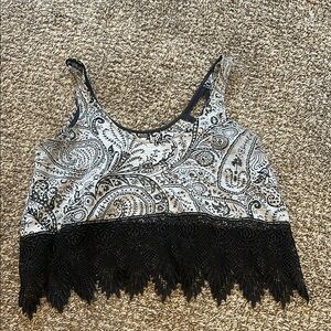 Black and White Paisley Lace Crop Top